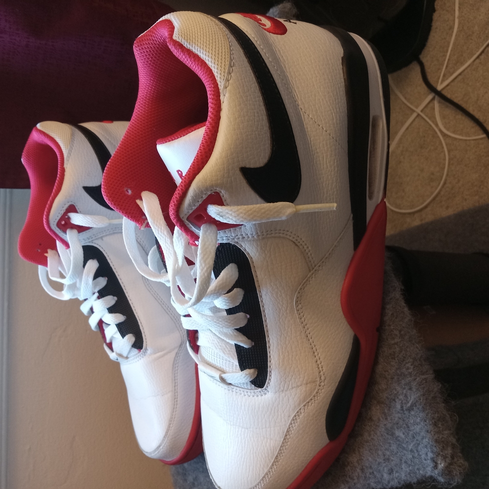 White and Red Sneakers with Black Accents